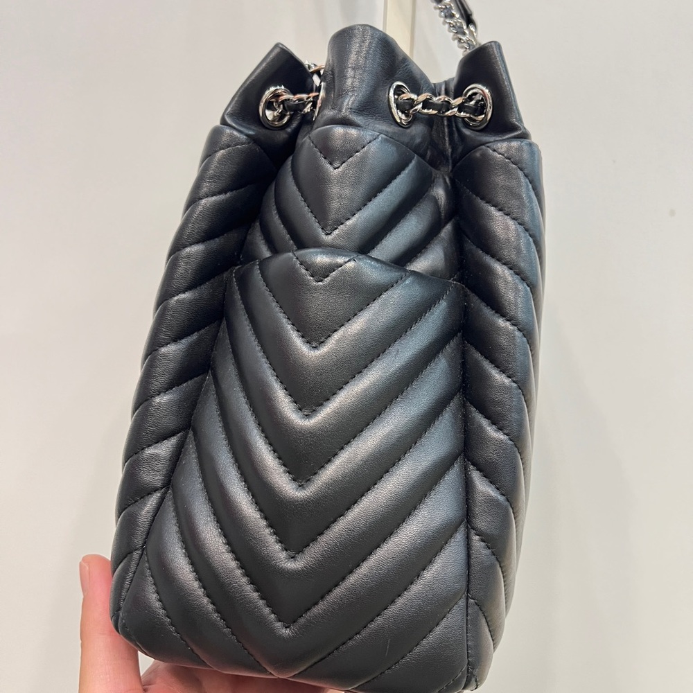 Chanel Chevron Urban Spirit Drawstring Bucket Small Backpack Black - Picture 5 of 12